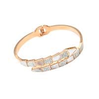 Stainless Steel Bangle, 316L Stainless Steel, with White Shell, Snake, real rose gold plated, for woman & with rhinestone, 60mm, Sold By PC