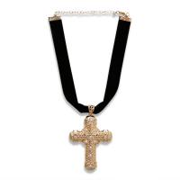 Zinc Alloy Jewelry Necklace with Cloth Cross gold color plated for woman & with rhinestone Length Approx 15.3 Inch Sold By PC