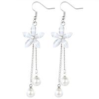 Fashion Fringe Earrings Zinc Alloy with Plastic Pearl & Acrylic Flower plated fashion jewelry & for woman 70mm Sold By Pair