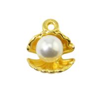 Tibetan Style Pendants, with Plastic Pearl, Shell, gold color plated, DIY, 15x12mm, Hole:Approx 1.5mm, Sold By PC