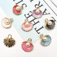 Tibetan Style Enamel Pendants, with Plastic Pearl, Shell, DIY, more colors for choice, nickel, lead & cadmium free, 15x17mm, 10PCs/Bag, Sold By Bag