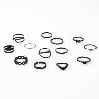 Cink Alloy Ring Set, Cink ötvözet, -val ABS műanyag gyöngy, galvanizált, 13 darab & divat ékszerek & a nő & strasszos, fekete, Által értékesített Set