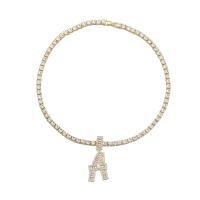 Zinc Alloy smykker halskæde, Letter A, guldfarve belagt, mode smykker & for kvinde & med rhinestone, gylden, 55mm, Længde 18.26 inch, Solgt af PC