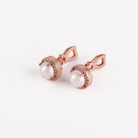Zinklegierung Ohrringe, mit ABS-Kunststoff-Perlen, plattiert, Modeschmuck & für Frau & mit Strass, Roségold, 171x43mm, verkauft von Paar