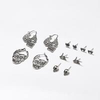 Cink Alloy Stud naušnica, srebrne boje pozlaćen, 6 komada & modni nakit & Halloween Nakit Gift & za žene, srebro, Prodano By Set