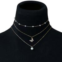 Mode-Multi-Layer-Halskette, Zinklegierung, mit ABS-Kunststoff-Perlen, goldfarben plattiert, 3 Stück & Modeschmuck & für Frau & mit Strass, goldfarben, verkauft von setzen