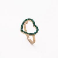 Zink Alloy Finger Ring, Hjärta, guldfärg pläterade, mode smycken & för kvinna & med strass, två olikfärgade, 15.70x13.70mm, Säljs av PC