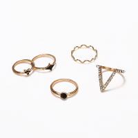 Cink Alloy Ring Set, Cink ötvözet, arany színű aranyozott, 5 darab & divat ékszerek & a nő & zománc & strasszos, aranysárga, Által értékesített Set