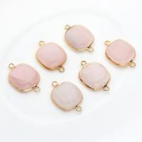 Gemstone Connector, Natural Stone, with Brass, Square, gold color plated, DIY & 1/1 loop, pink, 19x26mm, Sold By PC