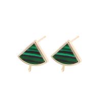Brass Earring Stud Component, with Malachite, Triangle, 14K gold plated, DIY, green, nickel, lead & cadmium free, 11x11mm, Sold By Pair
