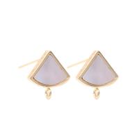 Brass Earring Stud Component with White Shell Fan 14K gold plated DIY white nickel lead & cadmium free Sold By Pair