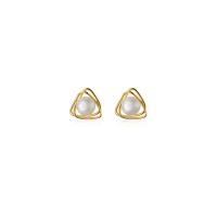 Brass Stud Earring with Plastic Pearl Triangle plated for woman nickel lead & cadmium free 9mm Sold By Pair