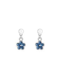 Brass Drop Earring with Plastic Pearl Flower silver color plated for woman & enamel silver color nickel lead & cadmium free Sold By Pair