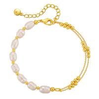 Freshwater Cultured Pearl Bracelet Brass with Freshwater Pearl with 2.36inch extender chain Double Layer & fashion jewelry & for woman golden nickel lead & cadmium free Length Approx 6.69 Inch Sold By PC