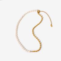 Natural Freshwater Pearl Necklace 304 Stainless Steel with Freshwater Pearl with 1611217 extender chain 18K gold plated fashion jewelry & for woman golden Sold Per Approx 15.94 Inch Strand