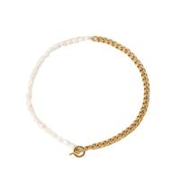 Natural Freshwater Pearl Necklace, 304 Stainless Steel, with Freshwater Pearl, 18K gold plated, fashion jewelry & for woman, golden, 7.9mm,21.6mm, Sold Per Approx 16.93 Inch Strand