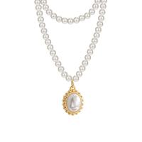 Plastic Pearl Necklace with Elastic Thread & Zinc Alloy with 5cm extender chain gold color plated Double Layer & fashion jewelry & adjustable & for woman white 16mm Length Approx 38 cm Approx 40 cm Sold By PC