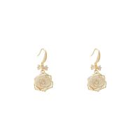 Cubic Zirconia Micro Pave Brass Earring, with Cats Eye, Flower, gold color plated, fashion jewelry & micro pave cubic zirconia & for woman, golden, nickel, lead & cadmium free, 16x34mm, Sold By Pair