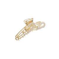 Hair Claw Clips, Tibetan Style, with Plastic Pearl, gold color plated, fashion jewelry & for woman & with rhinestone, golden, nickel, lead & cadmium free, 109x40mm, Sold By PC
