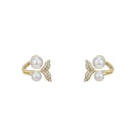 Cubic Zirconia Micro Pave Brass Earring with Plastic Pearl Mermaid tail gold color plated fashion jewelry & micro pave cubic zirconia & for woman golden nickel lead & cadmium free Sold By Pair