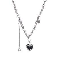 Titanium Steel Necklace, with 5cm extender chain, Heart, polished, Double Layer & fashion jewelry & adjustable & micro pave cubic zirconia & for woman, silver color, Length:Approx 44 cm, Sold By PC