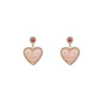 Tibetan Style Drop Earrings, with Resin, Heart, high quality gold color plated, fashion jewelry & for woman & with rhinestone, pink, nickel, lead & cadmium free, 31x41mm, Sold By Pair
