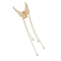 Hair Claw Clips, Tibetan Style, with Plastic Pearl, Butterfly, gold color plated, fashion jewelry & for woman & with rhinestone, golden, nickel, lead & cadmium free, 50x190mm, Sold By PC
