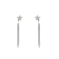 Fashion Fringe Earrings Zinc Alloy Star high quality silver color plated fashion jewelry & for woman & with rhinestone silver color nickel lead & cadmium free Sold By Pair