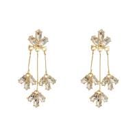 Zinc Alloy Drop Earrings Leaf high quality gold color plated fashion jewelry & for woman & with rhinestone golden nickel lead & cadmium free Sold By Pair