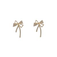 Cubic Zirconia Micro Pave Brass Earring Bowknot gold color plated fashion jewelry & micro pave cubic zirconia & for woman golden Sold By Pair