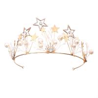 Bridal Tiaras Zinc Alloy Crown gold color plated for bridal & with plastic pearl & with rhinestone gold Sold By PC