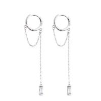 Huggie Hoop Drop Earring, Brass, silver color plated, micro pave cubic zirconia & for woman, silver color, Sold By Pair