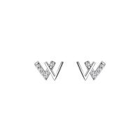 Cubic Zirconia Micro Pave Brass Earring Letter W platinum plated micro pave cubic zirconia & for woman original color Sold By Pair