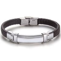 PU Leather Cord Bracelets Titanium Steel with PU Leather Vacuum Ion Plating braided bracelet & Unisex 205mm Sold By PC