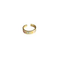 Кольца из латуни, Латунь, плакирован золотом, Регулируемый & Женский & эмаль, золотой, продается PC