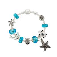 European Bracelet Lampwork with Zinc Alloy platinum plated & for woman blue Sold By PC
