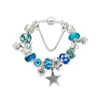 European Bracelet Lampwork with Zinc Alloy platinum plated & for woman blue Sold By PC