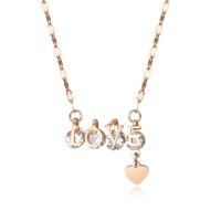 Titanium Steel Necklace Alphabet Letter rose gold color plated for woman & with rhinestone rose gold color 430mm Sold By PC