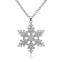 Tibetan Style Sweater Chain Necklace, with Rhinestone, Snowflake, silver color plated, oval chain, nickel, lead & cadmium free, 45x55mm, Sold Per 60 cm Strand