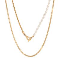 Mode-Multi-Layer-Halskette, Zinklegierung, mit Kunststoff Perlen & Messing, KC goldfarben plattiert, Modeschmuck & für Frau & mit Strass, keine, Länge:ca. 14.9-21.6 ZollInch, verkauft von PC