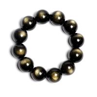Gemstone Bracelets Gold Obsidian Round Unisex Length Approx 6.8-7.8 Inch Sold By PC