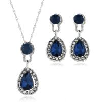 Crystal Jewelry Sets, earring & necklace, Tibetan Style, with Crystal, with 1.96inch extender chain, Teardrop, platinum color plated, 2 pieces & for woman & with rhinestone, more colors for choice, 16x40mm, Length:Approx 16.5 Inch, Sold By Set