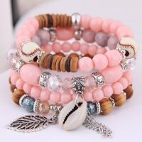 Wrap Bracelet Zinc Alloy with Wood & Resin Leaf plated multilayer & for woman Length Approx 6.7 Inch Sold By PC