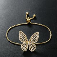 Cubic Zirconia Micro Pave Brass Bracelet Butterfly plated Adjustable & micro pave cubic zirconia & for woman Length Approx 9.44 Inch Sold By PC