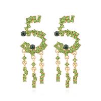Fashion Fringe Earrings, Tibetan Style, fashion jewelry & for woman & with rhinestone, green, nickel, lead & cadmium free, 57x22mm, Sold By Pair