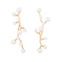 Tibetan Style Drop Earrings, with Plastic Pearl, Branch, fashion jewelry & for woman, golden, nickel, lead & cadmium free, 53x20mm, Sold By Pair
