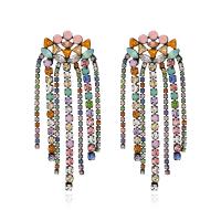 Fashion Fringe Earrings Zinc Alloy fashion jewelry & for woman & with rhinestone multi-colored nickel lead & cadmium free Sold By Pair
