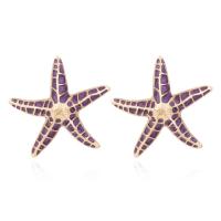 Tibetan Style Stud Earring, Starfish, fashion jewelry & for woman & enamel, purple, nickel, lead & cadmium free, 55x57mm, Sold By Pair
