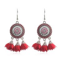 Fashion Fringe Earrings, Tibetan Style, with Chiffon, vintage & fashion jewelry & for woman & enamel & with rhinestone, more colors for choice, nickel, lead & cadmium free, 61x22mm, Sold By Pair