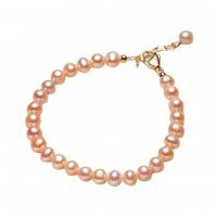 Freshwater Cultured Pearl Bracelet, Freshwater Pearl, with Brass, with 4cm extender chain, Round, 14K gold plated, Natural & fashion jewelry & for woman, 6mm, Sold Per 16 cm Strand